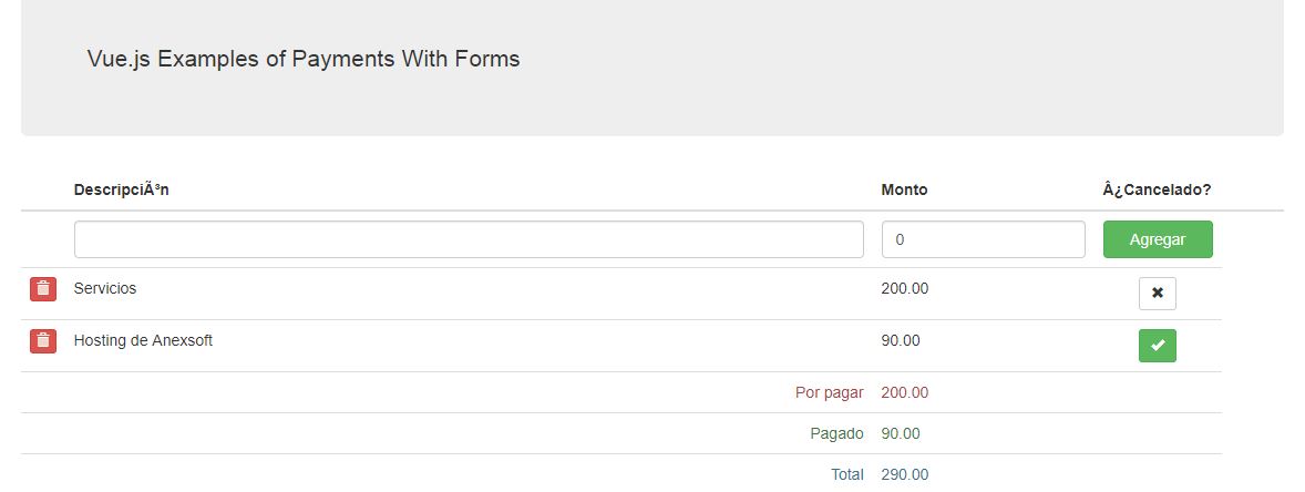 practical example of payments with VueJS