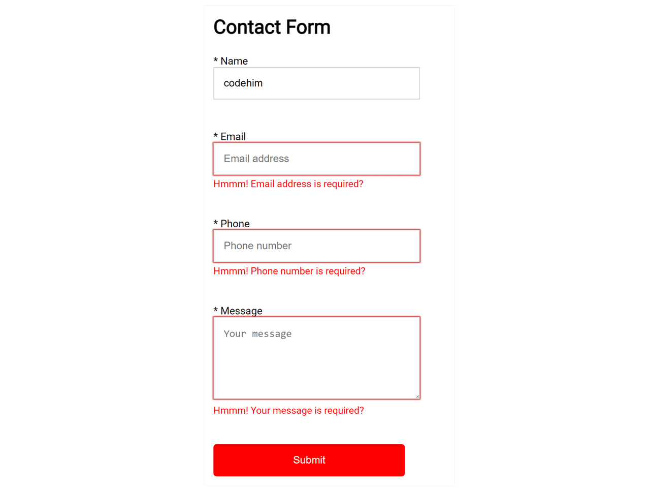 contact form validation in javascript