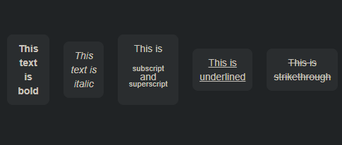 HTML letters of different text formats: bold, italic, monospaced, etc.