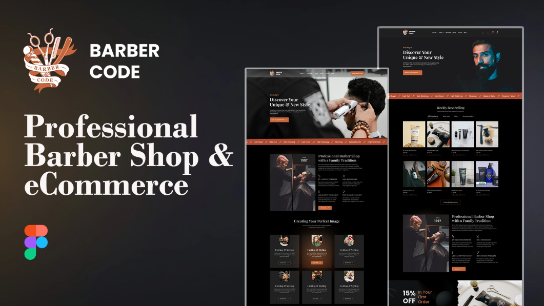 SharpStyle – Professional Figma Template for Barber Shops & Online Sales