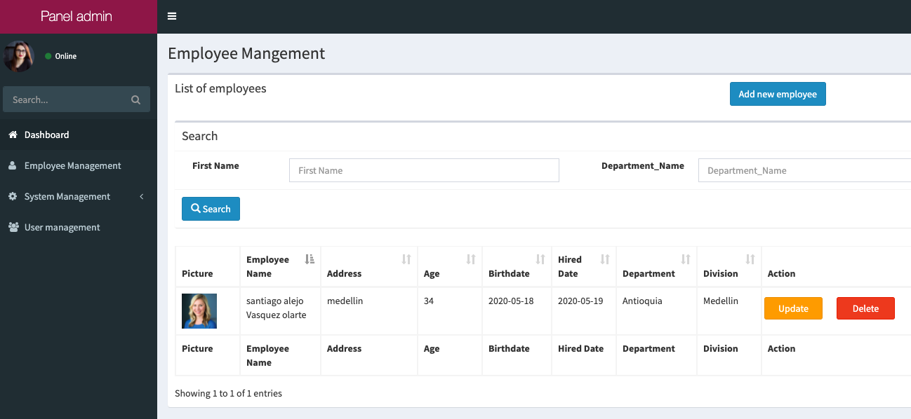 Web-Based Solution for Employee Control with PHP & MySQL screenshot