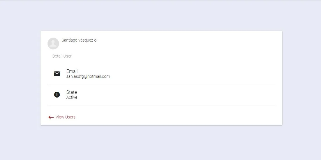 Angular 6 user detail view showing all fields returned by the API