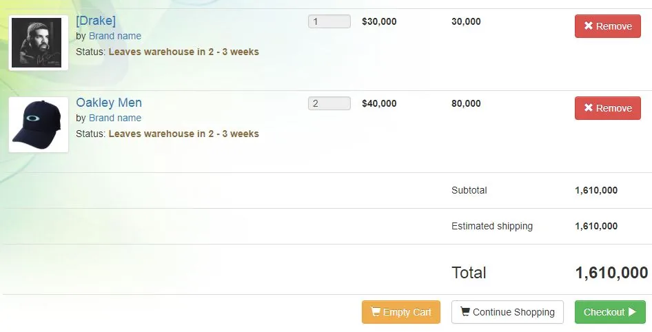 Shopping cart built with PHP and MySQL