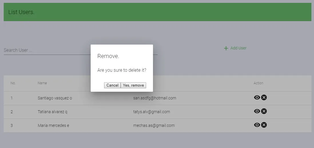 Angular 6 delete-user confirmation alert